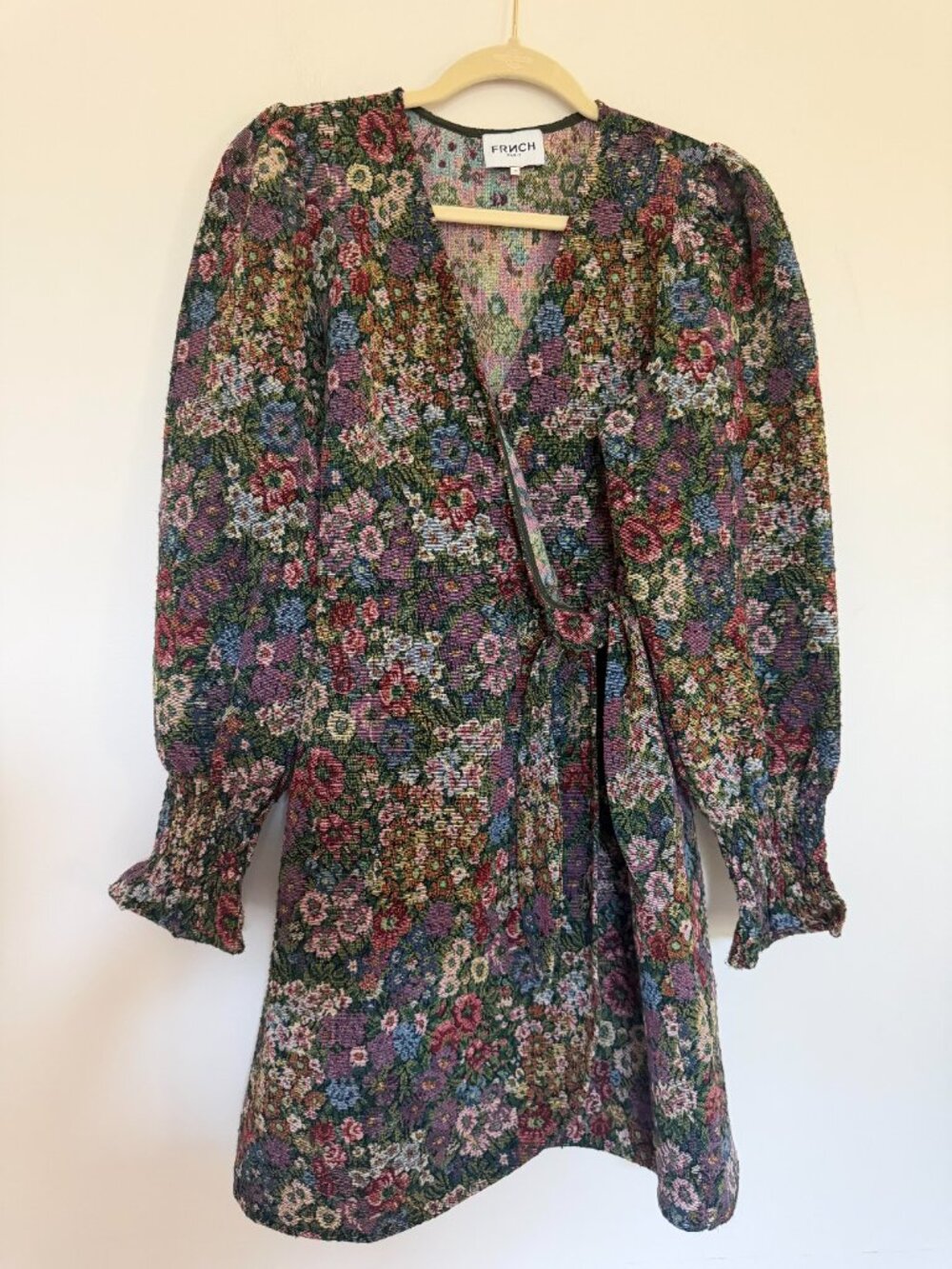 FRNCH Bakhta Tapestry Floral Mini Wrap Dress Cottagecore Boho Chic Green - M